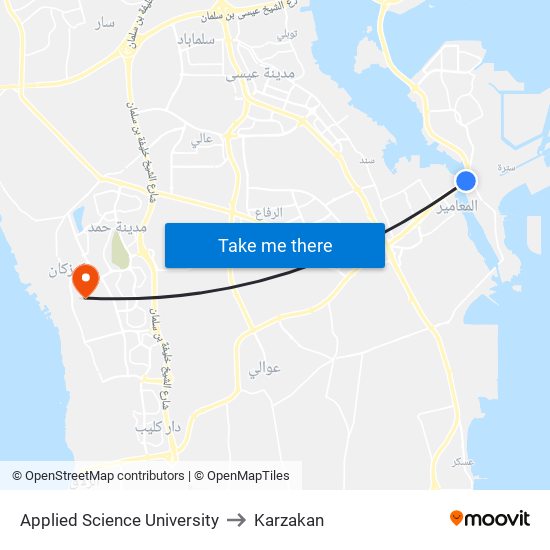 Applied Science University to Karzakan map