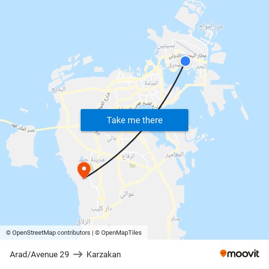Arad/Avenue 29 to Karzakan map