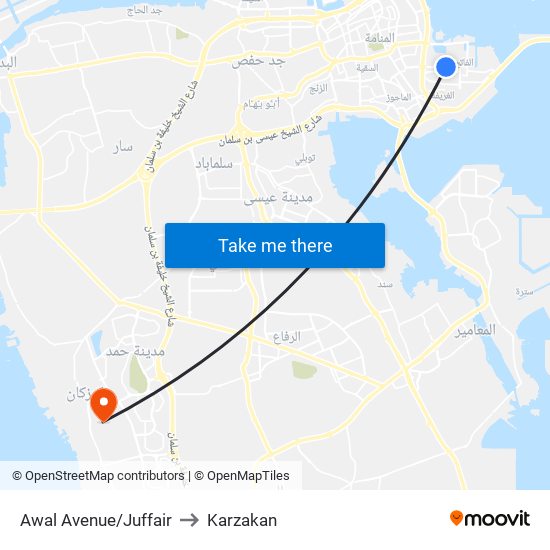 Awal Avenue/Juffair to Karzakan map