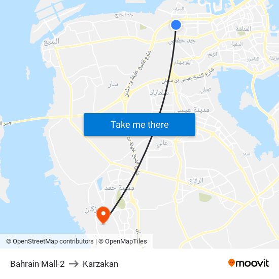 Bahrain Mall-2 to Karzakan map