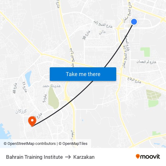 Bahrain Training Institute to Karzakan map