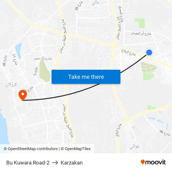 Bu Kuwara Road-2 to Karzakan map