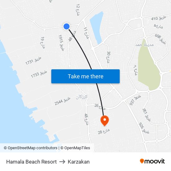 Hamala Beach Resort to Karzakan map