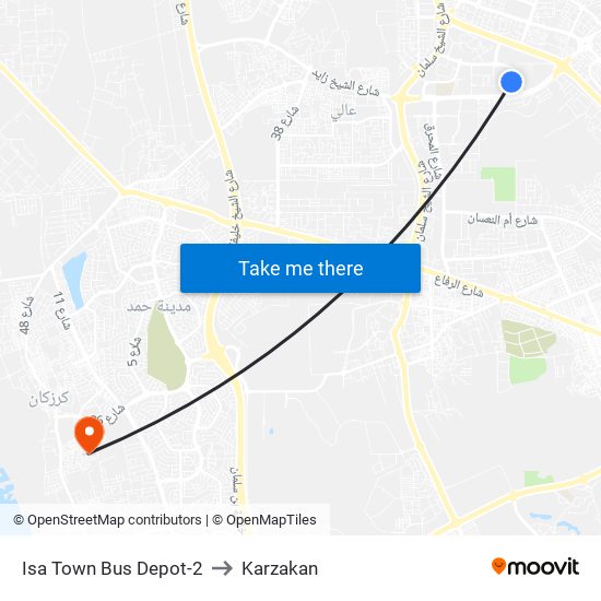 Isa Town Bus Depot-2 to Karzakan map