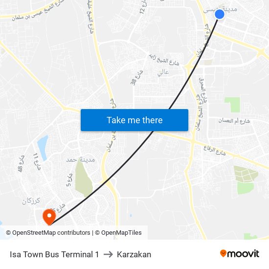 Isa Town Bus Terminal 1 to Karzakan map