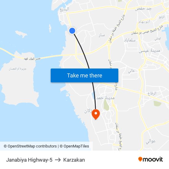 Janabiya Highway-5 to Karzakan map