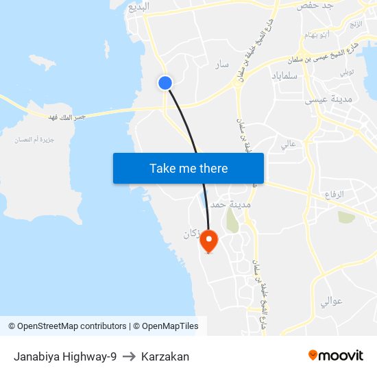 Janabiya Highway-9 to Karzakan map