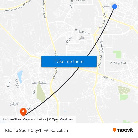 Khalifa Sport City-1 to Karzakan map