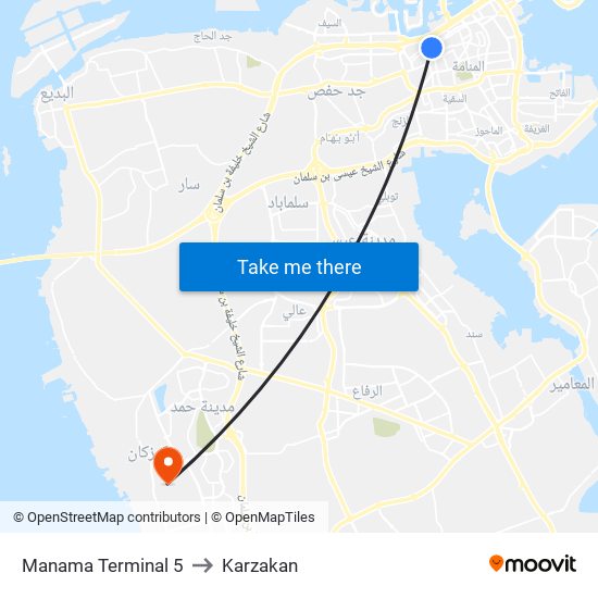 Manama Terminal 5 to Karzakan map