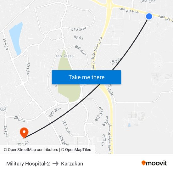 Military Hospital-2 to Karzakan map