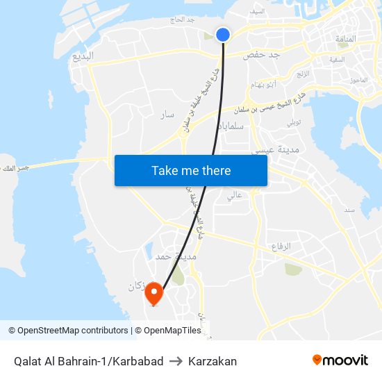 Qalat Al Bahrain-1/Karbabad to Karzakan map