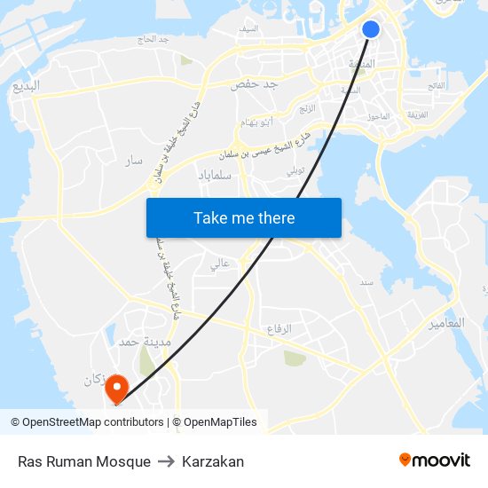 Ras Ruman Mosque to Karzakan map