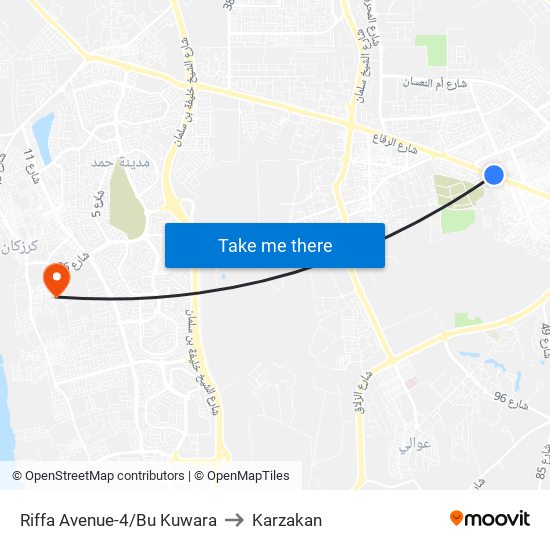 Riffa Avenue-4/Bu Kuwara to Karzakan map