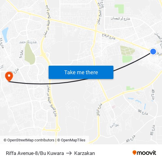 Riffa Avenue-8/Bu Kuwara to Karzakan map