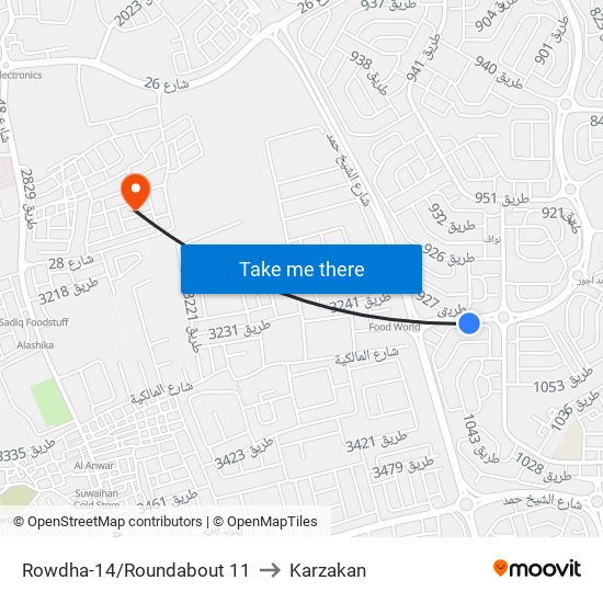 Rowdha-14/Roundabout 11 to Karzakan map