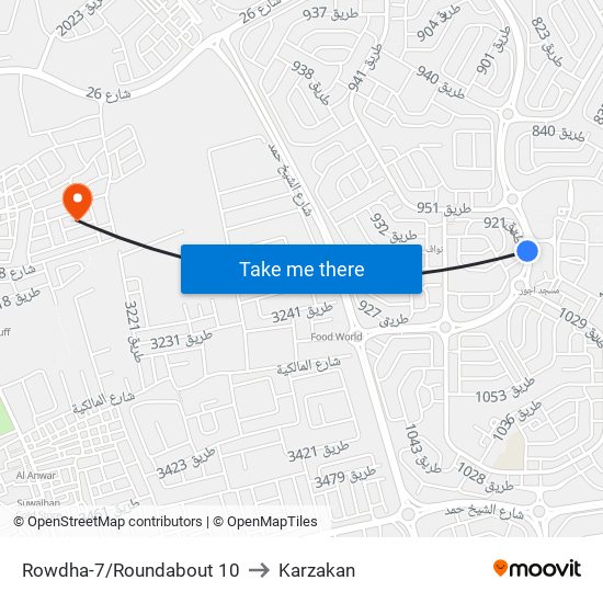 Rowdha-7/Roundabout 10 to Karzakan map