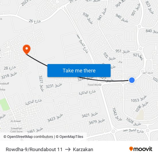 Rowdha-9/Roundabout 11 to Karzakan map