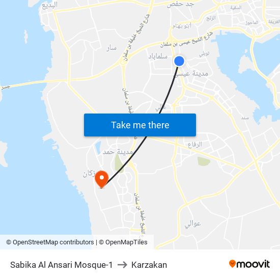 Sabika Al Ansari Mosque-1 to Karzakan map