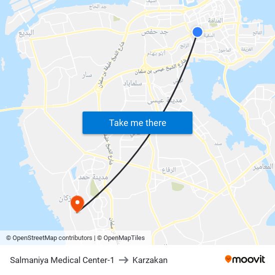 Salmaniya Medical Center-1 to Karzakan map