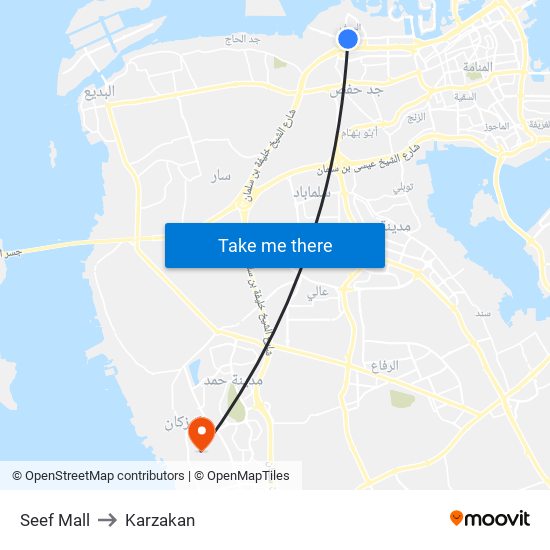 Seef Mall to Karzakan map