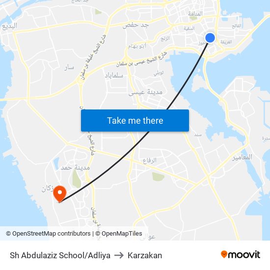 Sh Abdulaziz School/Adliya to Karzakan map