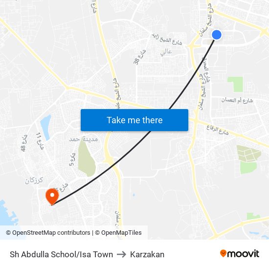 Sh Abdulla School/Isa Town to Karzakan map