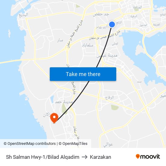 Sh Salman Hwy-1/Bilad Alqadim to Karzakan map