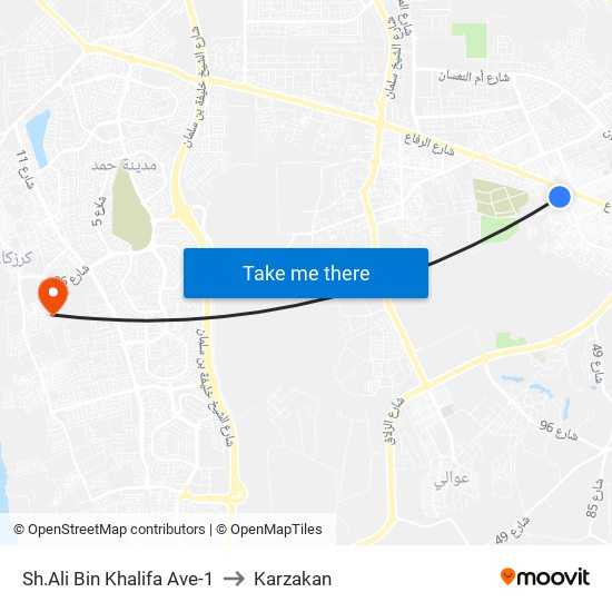 Sh.Ali Bin Khalifa Ave-1 to Karzakan map