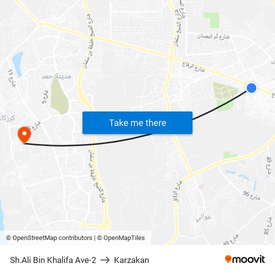 Sh.Ali Bin Khalifa Ave-2 to Karzakan map