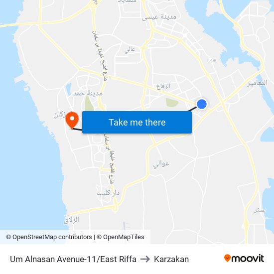 Um Alnasan Avenue-11/East Riffa to Karzakan map