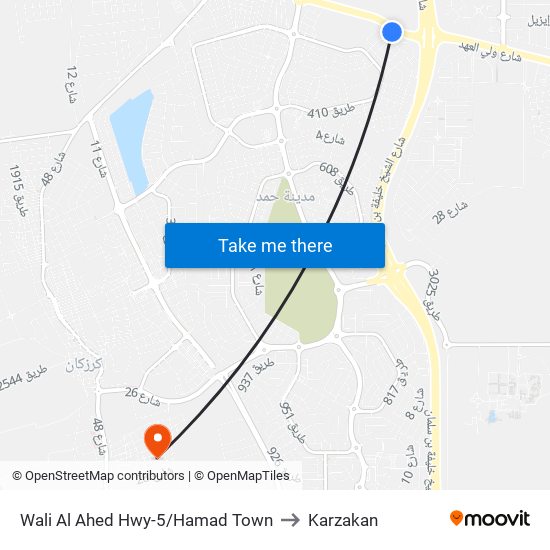 Wali Al Ahed Hwy-5/Hamad Town to Karzakan map