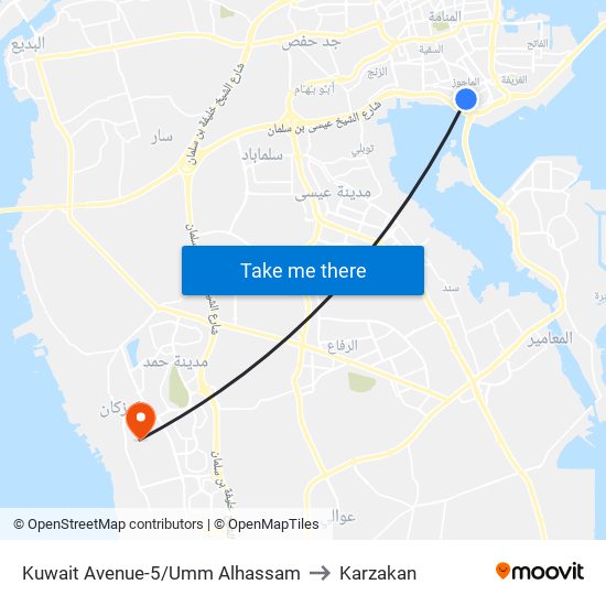Kuwait Avenue-5/Umm Alhassam to Karzakan map