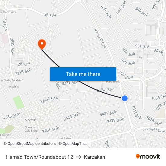 Hamad Town/Roundabout 12 to Karzakan map