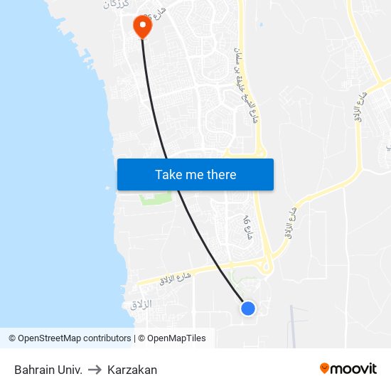 Bahrain Univ. to Karzakan map