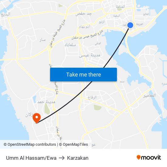 Umm Al Hassam/Ewa to Karzakan map