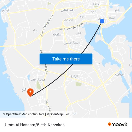 Umm Al Hassam/8 to Karzakan map