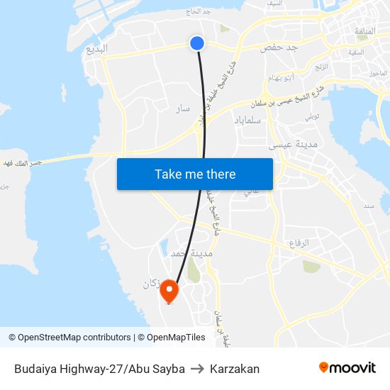 Budaiya Highway-27/Abu Sayba to Karzakan map