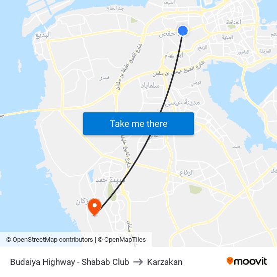 Budaiya Highway - Shabab Club to Karzakan map