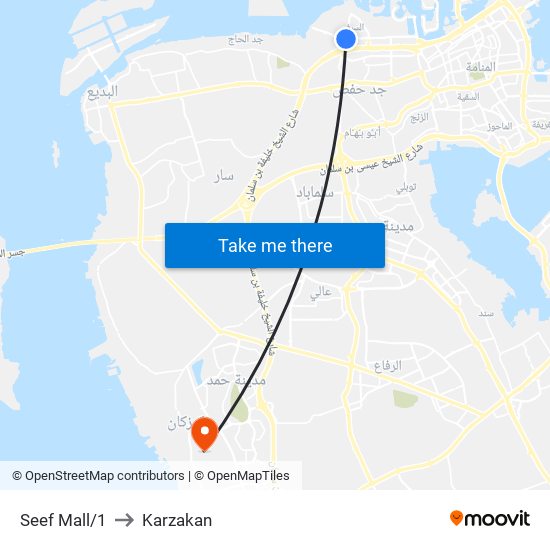 Seef Mall/1 to Karzakan map