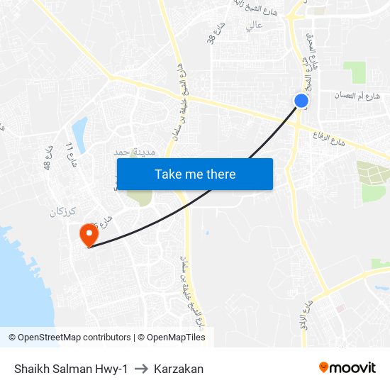Shaikh Salman Hwy-1 to Karzakan map