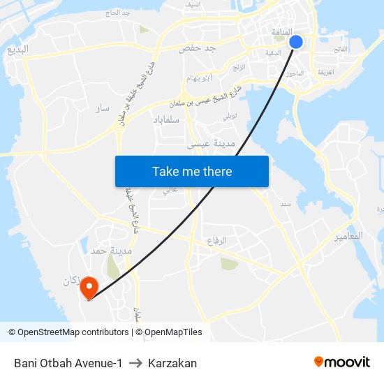 Bani Otbah Avenue-1 to Karzakan map