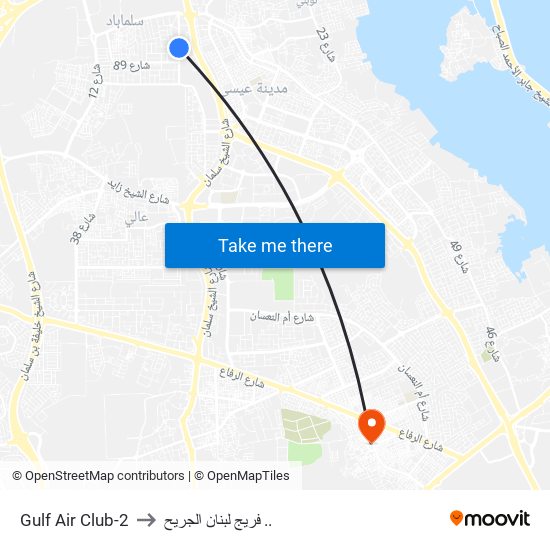 Gulf Air Club-2 to فريج لبنان الجريح .. map