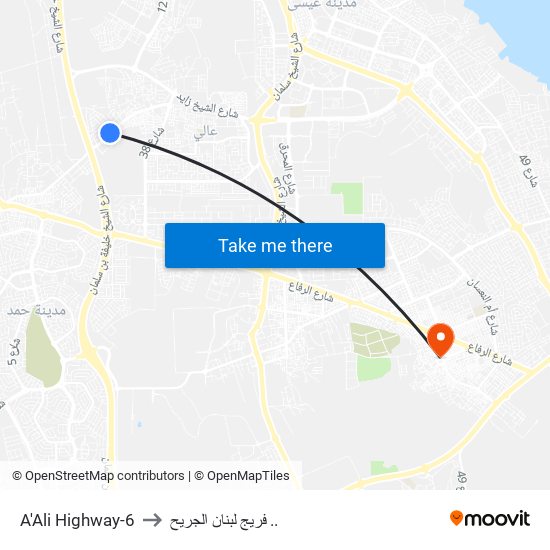 A'Ali Highway-6 to فريج لبنان الجريح .. map