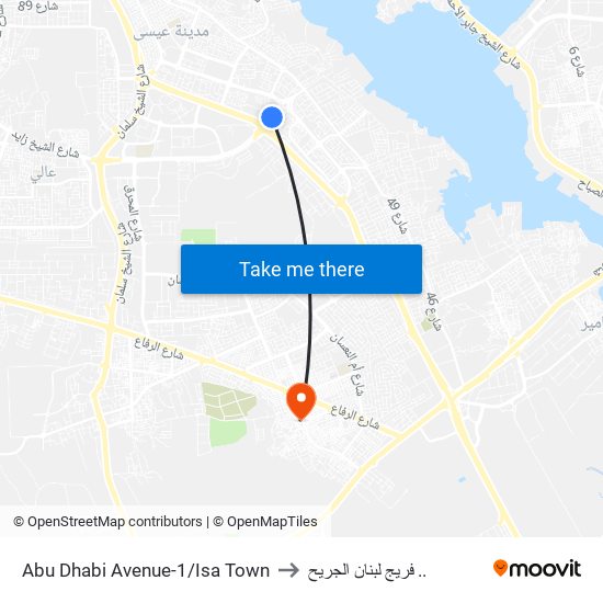 Abu Dhabi Avenue-1/Isa Town to فريج لبنان الجريح .. map