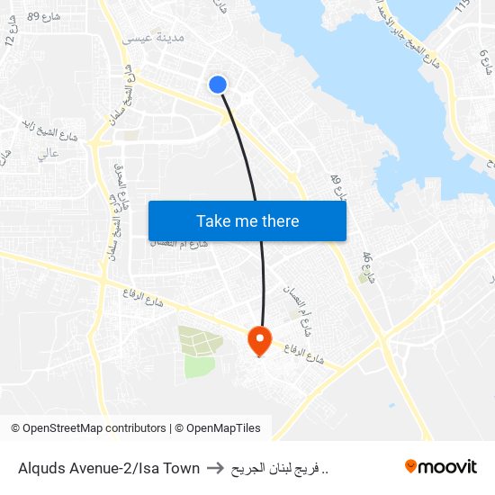 Alquds Avenue-2/Isa Town to فريج لبنان الجريح .. map