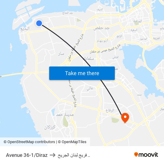 Avenue 36-1/Diraz to فريج لبنان الجريح .. map
