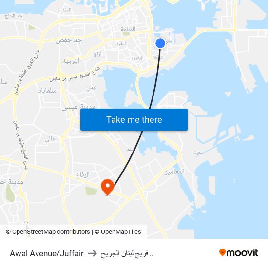 Awal Avenue/Juffair to فريج لبنان الجريح .. map