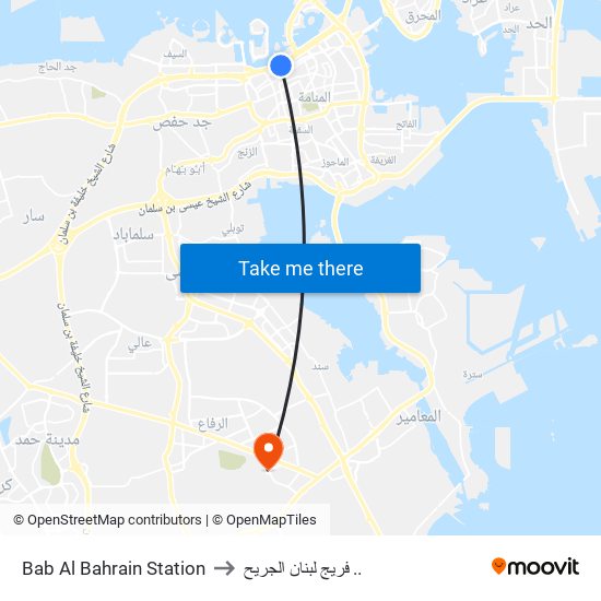 Bab Al Bahrain Station to فريج لبنان الجريح .. map