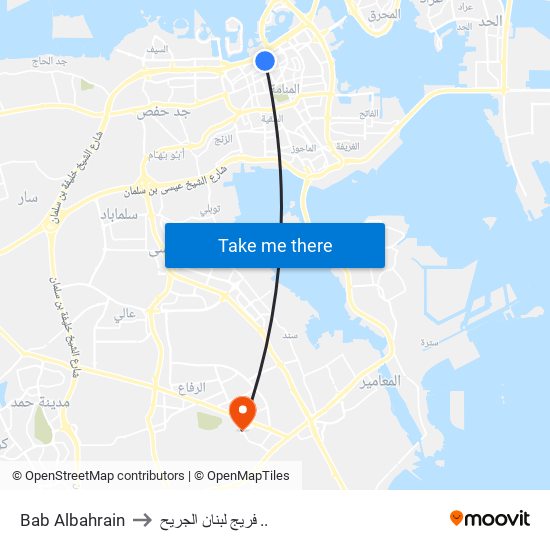 Bab Albahrain to فريج لبنان الجريح .. map