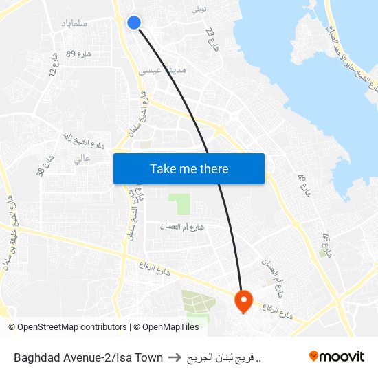 Baghdad Avenue-2/Isa Town to فريج لبنان الجريح .. map